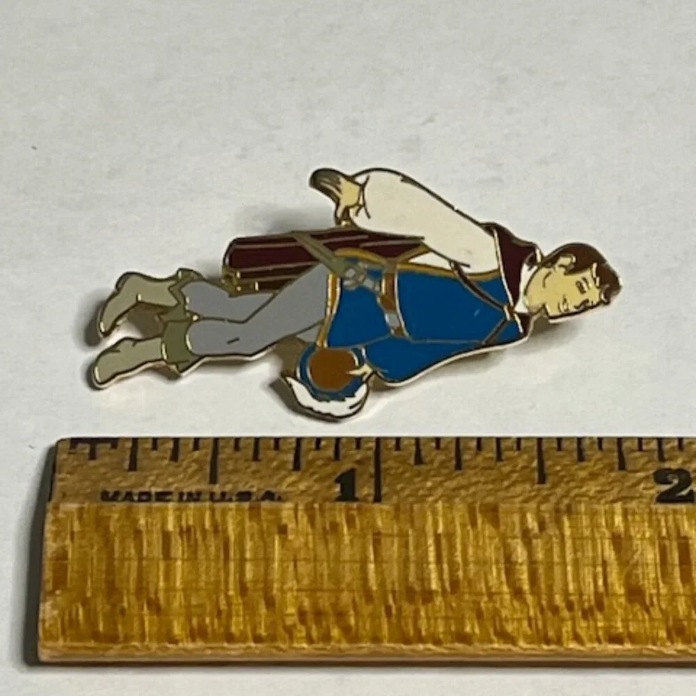 Disney Prince Charming Snow White Lapel Hat Vest Pin Gold Tone 1.75